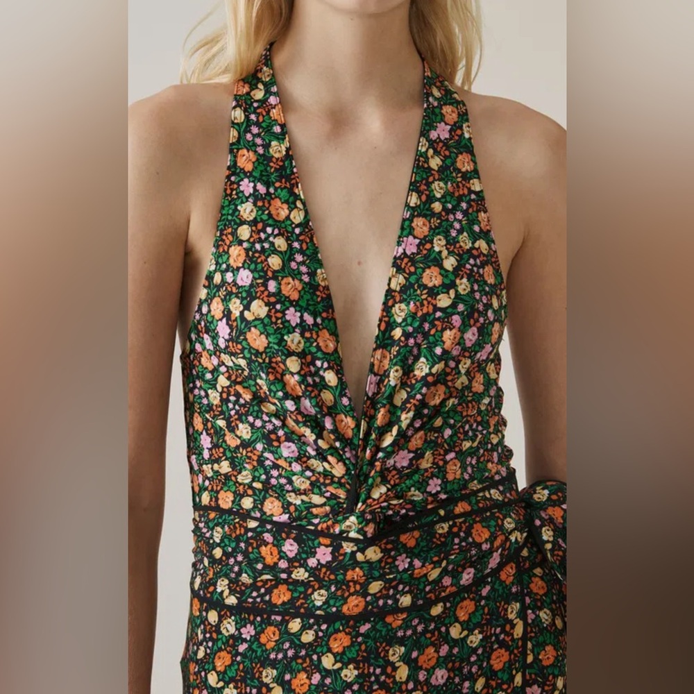 Ganni Floral Multi Color halter neck Bodysuit Top/size FR36